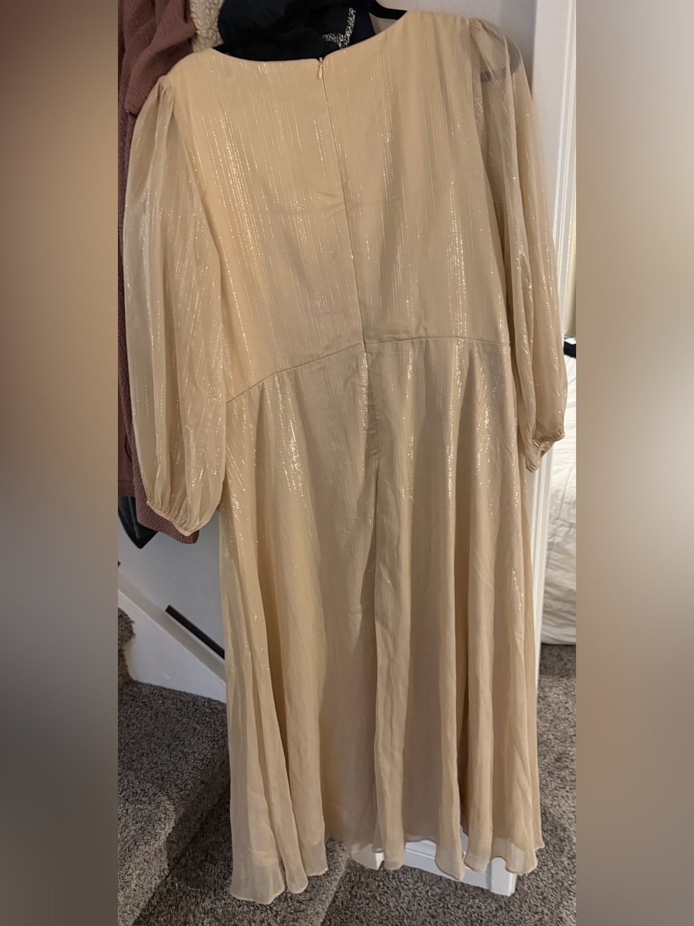 Ever Pretty, Elegant Champagne Long Sheet Sleeve V-Neck Ruffle Midi Dress - Picture 2 of 5